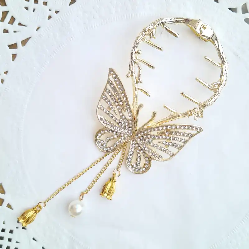 گیره مو زنانه مدل گوجه‌ای آبشاری پروانه آویزدار کد brg 760