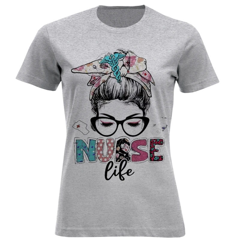 تی شرت آستین کوتاه زنانه مدل دخترعینکی F1092