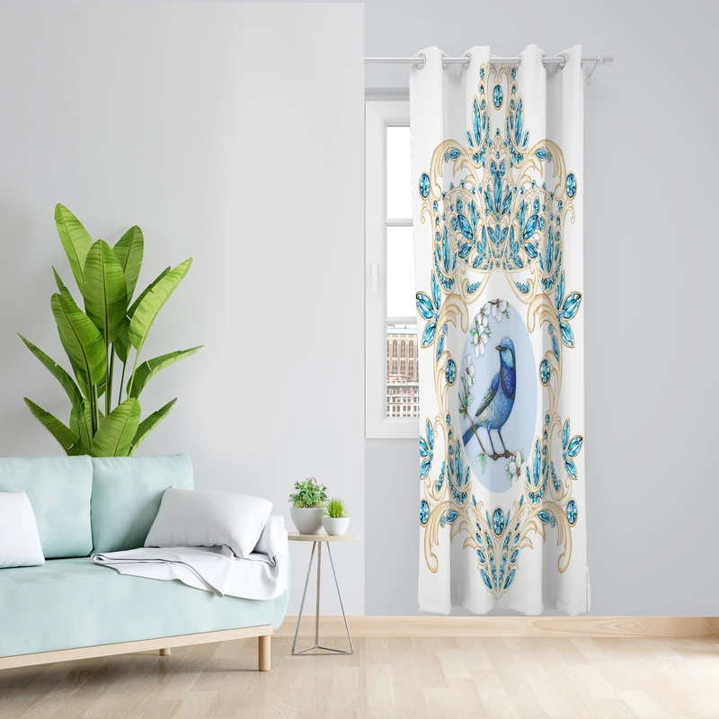 پرده طرح پرنده مدل مخمل پانچی کد 2614 z سایز 140x200 سانتی متر