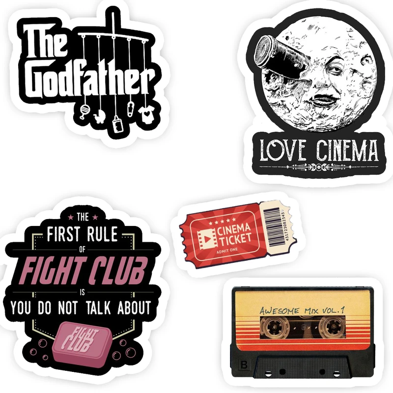 استیکر لپ تاپ و موبایل بووم طرح سینما کلاسیک کد 23 مجموعه 5 عددی