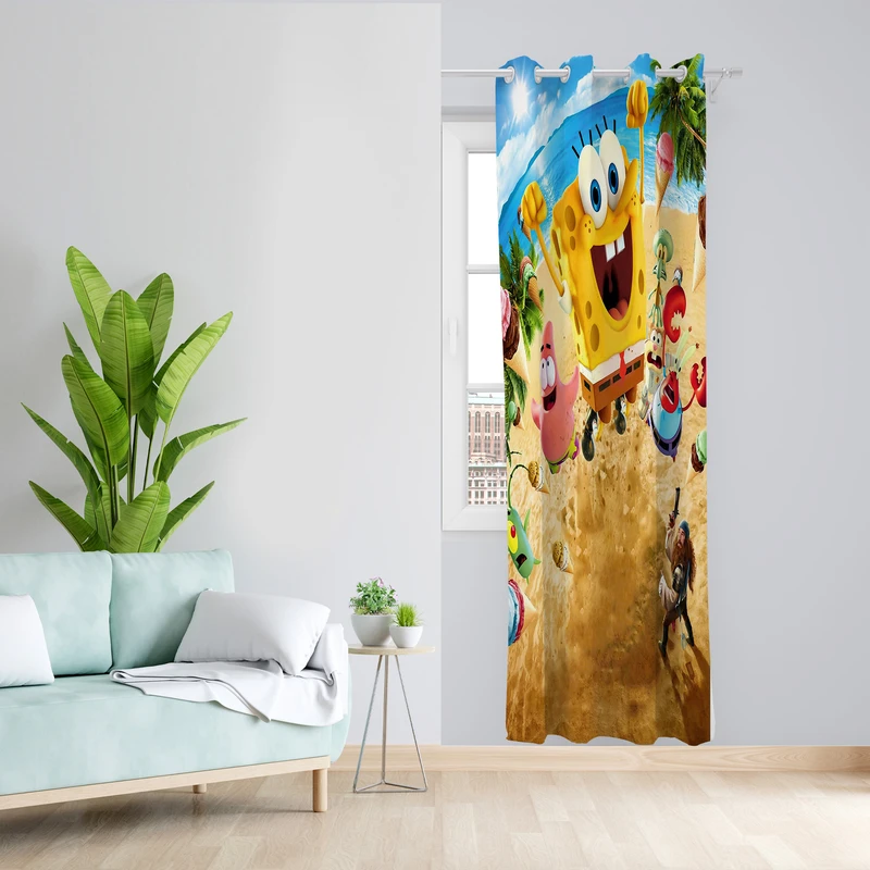 پرده طرح باب اسفنجی مدل مخمل پانچی کد L 909 Z سایز 140x200 سانتی متر