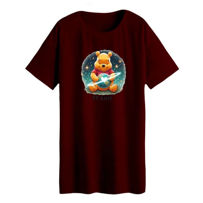 تی شرت لانگ زنانه مدل پو کد ۲۳ رنگ زرشکی