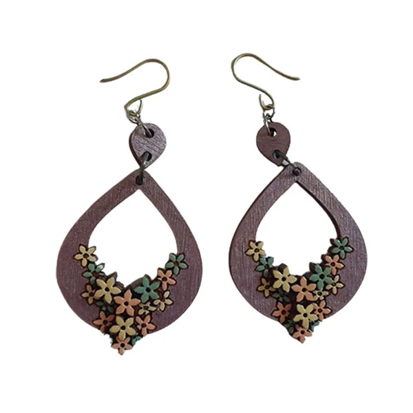 گوشواره زنانه مدل چوبی طرح شکوفه کد EP002