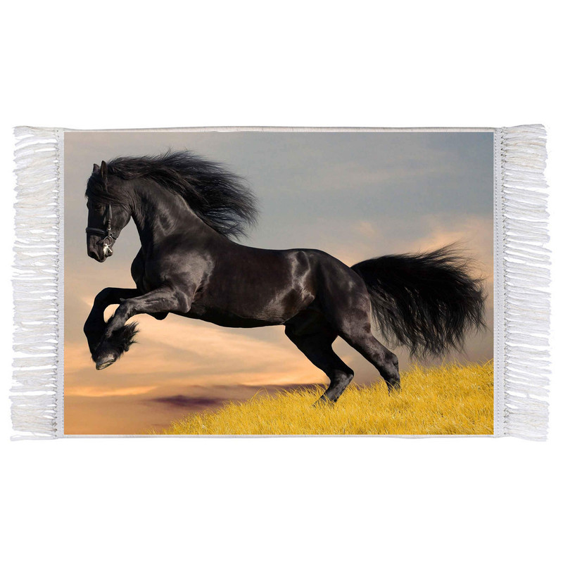 فرش ماشینی دیوارکوب اطلس آبی مدل حیوان اسب کد T1322