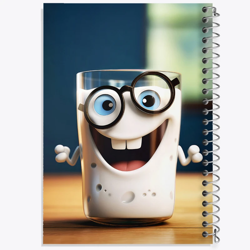 دفتر ژورنال نویسی 50 برگ خندالو مدل نقطه ای طرح لیوان شیر بامزه کد F6828