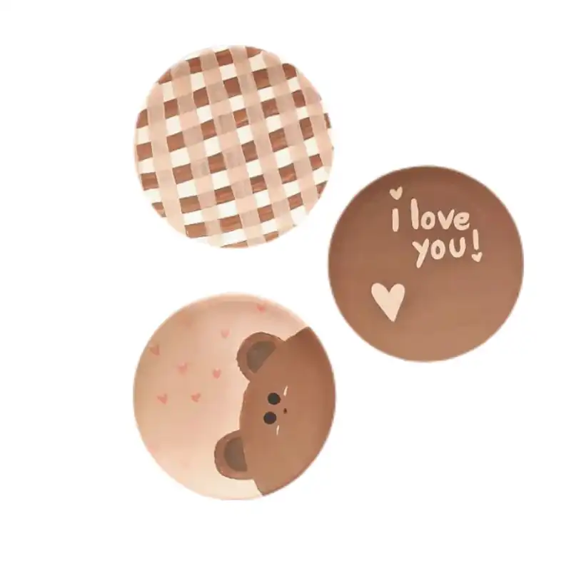 بشقاب دیوارکوب سفالی طرح خرس مجموعه 3 عددی