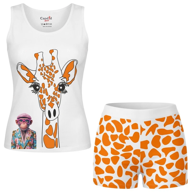 ست تاپ و شلوارک راحتی زنانه مدل میمون و زرافه