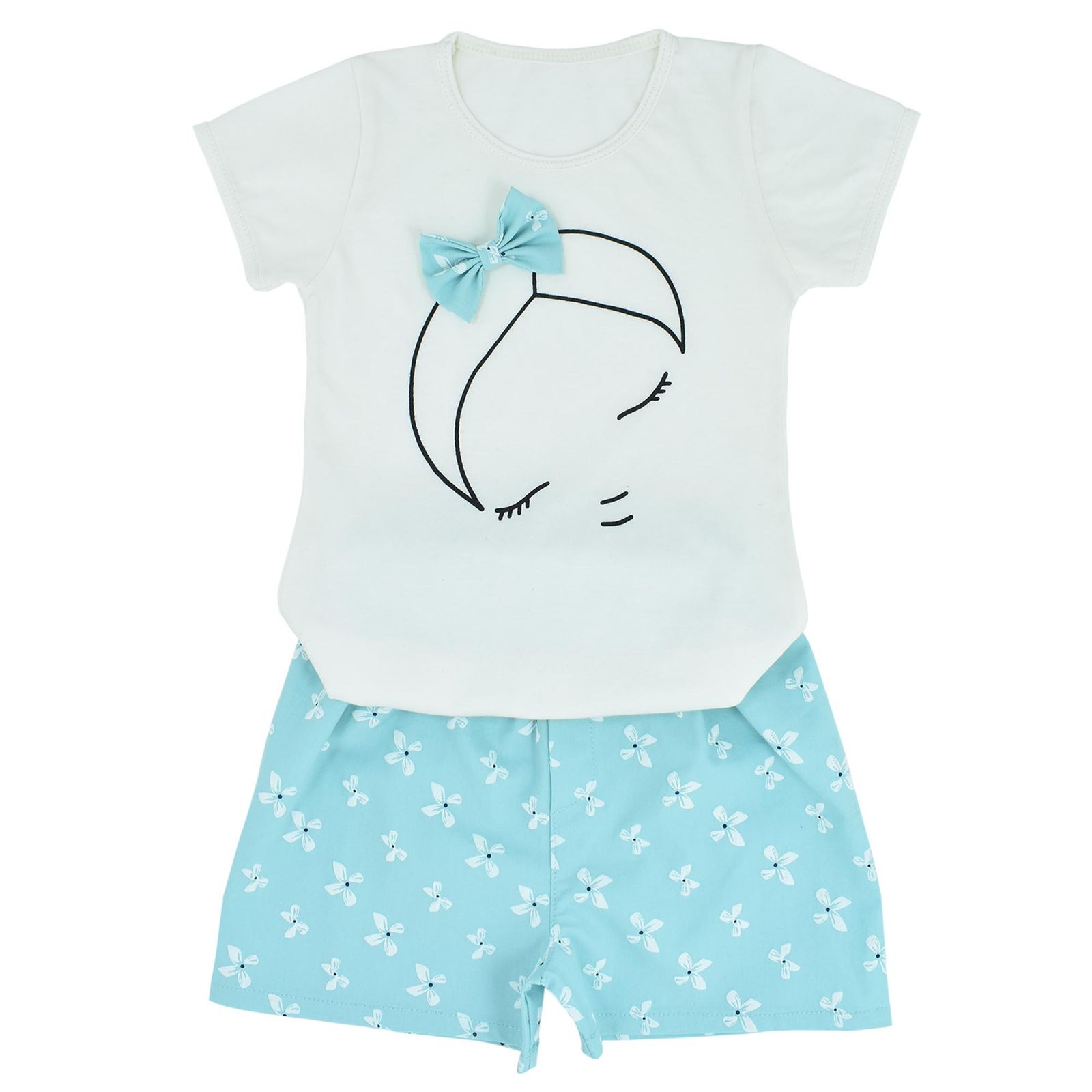 ست تی شرت آستین کوتاه و شلوارک دخترانه دل آویز مدل T261 - - 1