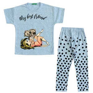 ست تی شرت و شلوارک دخترانه مدل خالخالی رنگ آبی