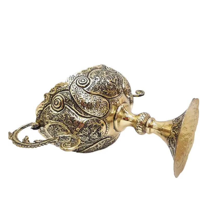 آجیل خوری قلمزنی مدل پایه دار طرح گل ومرغ