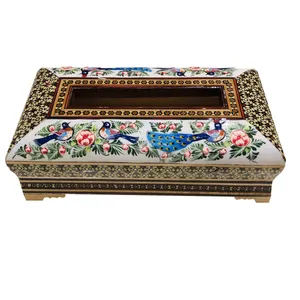 جعبه دستمال کاغذی خاتم کاری طرح گل و مرغ کد 125312