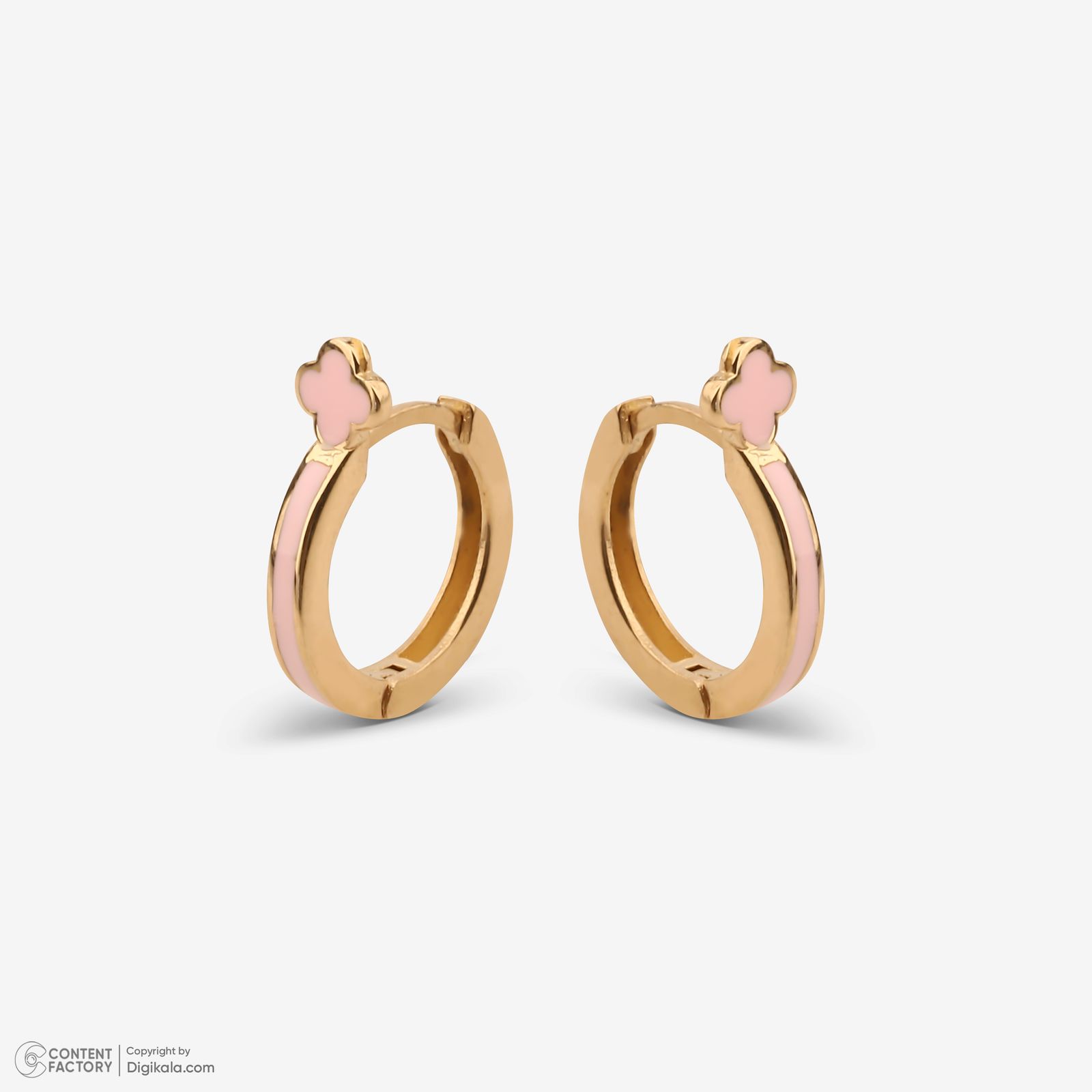 گوشواره حلقه‌ای طلا کم اجرت 18 عیار زنانه با طرح ونکلیف آرپلز گلدم مدل E244010 -  - 3