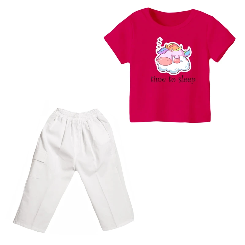 ست تی شرت و شلوارک دخترانه مدل یونیکورن کد 3