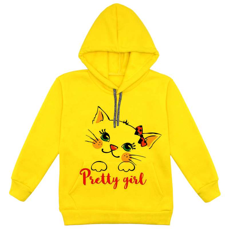 هودی دخترانه مدل گربه کد F76 رنگ زرد