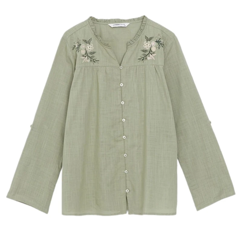 شومیز آستین بلند یقه هفت زنانه ال سی وایکیکی مدل Gree768