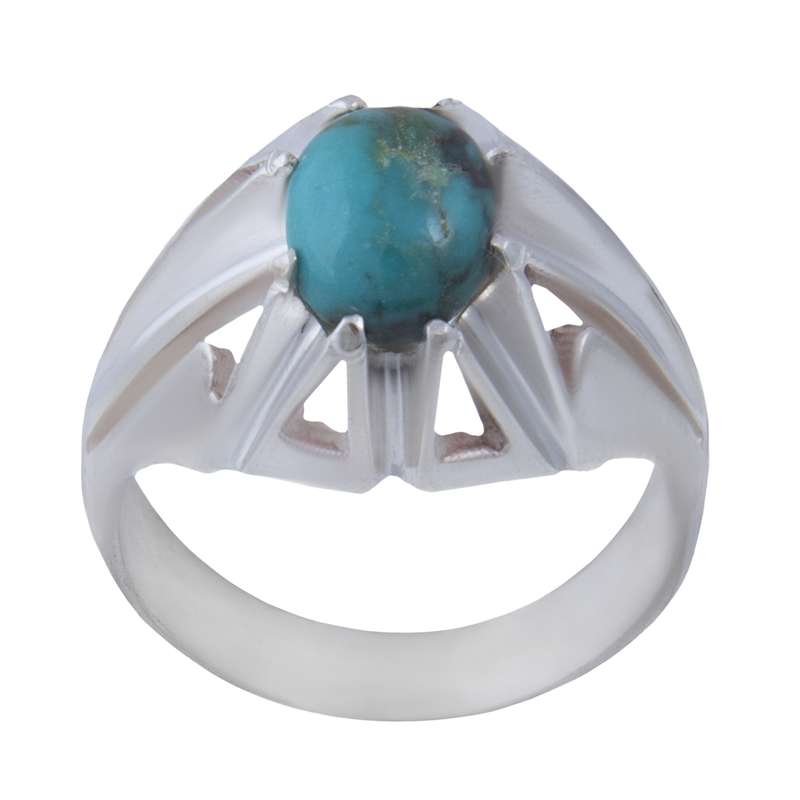 انگشتر نقره مردانه مدل سنگ فیروزه نیشابور رکاب دست ساز کد AM_070