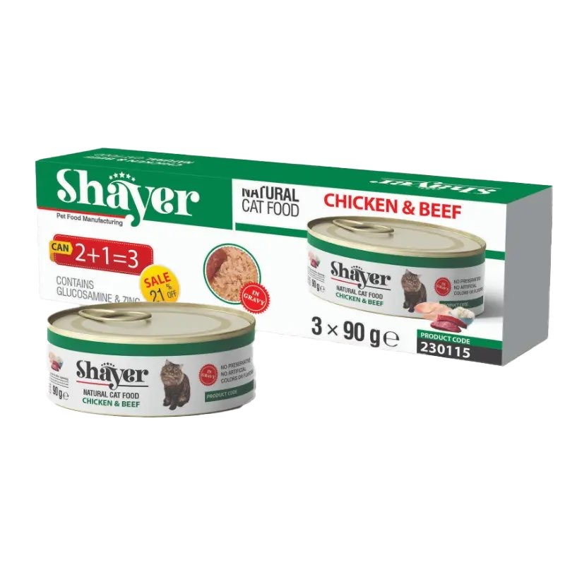 کنسرو غذای گربه بالغ شایر کد s12 طعم مرغ ،ماهی و گوشت وزن 810 گرم بسته 9 عددی