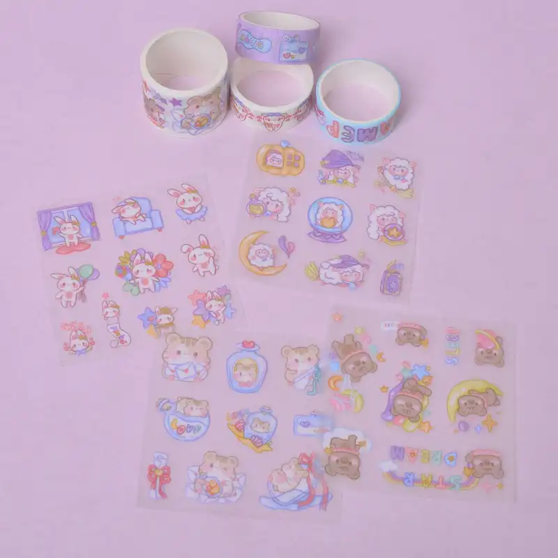 چسب نواری مدل واشی طرح فانتزی دخترانه به همراه استیکر کد3 مجموعه 8عددی