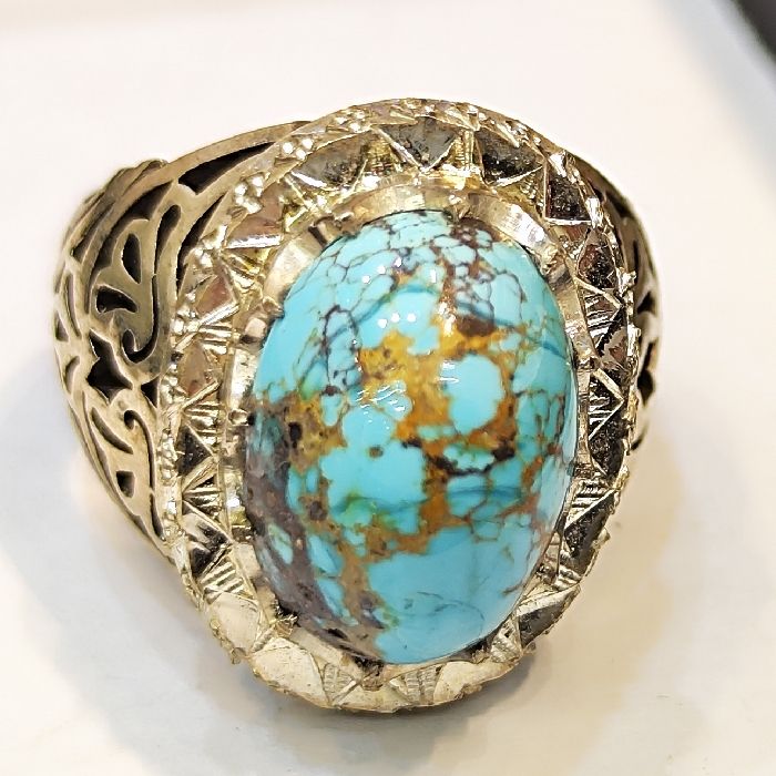 انگشتر نقره مردانه مدل سنگ فیروزه نیشابور رکاب دست ساز کد 5000 -  - 2