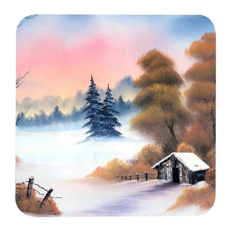 مگنت کد G1065 طرح نقاشی کلبه و منظره برفی و جنگل