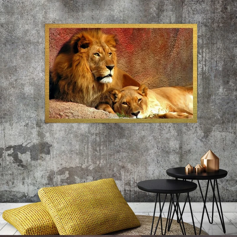 تابلو بکلیت طرح حیات وحش و شیر مدل قاب شاسی T-S7592