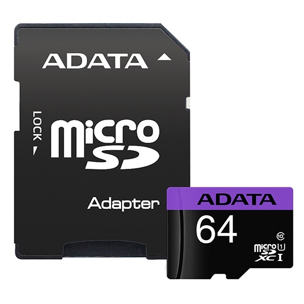 کارت حافظه Micro SD HC ای دیتا مدل A1-V30 کلاس 10 استاندارد UHS-l U1 سرعت 90MBps ظرفیت 64 گیگابایت به همراه آداپتور SD