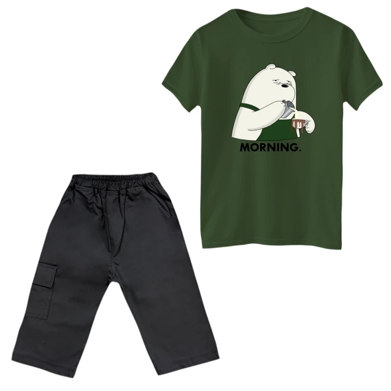 ست تی‌شرت و شلوارک پسرانه مدل خرس صبح