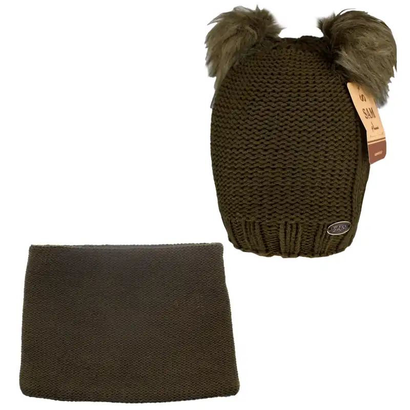 ست کلاه و شال گردن بافتنی طرح دو پوم مدل LUXE