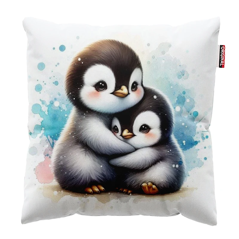 کوسن پاد آفرین مدل پنگوئن کوچولو و مامانش کد 424 سایز 30*30 سانتی متر