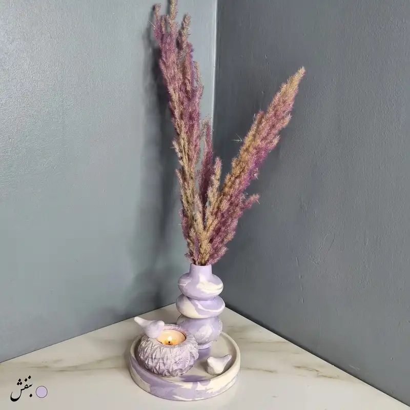 ست 5 تکه جاشمعی و گلدان بتنی طرح آبشاری مدل النا