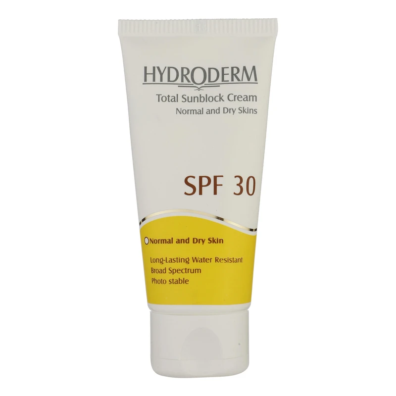 کرم ضدآفتاب بی‌رنگ هیدرودرم SPF30، مناسب پوست‌های نرمال و خشک، حجم 50 میلی‌لیتر