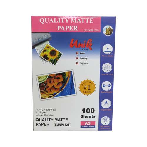 کاغذ چاپ عکس مات یونیک کد 8128 سایز A4 بسته 100 عددی