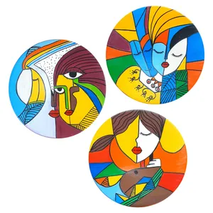 بشقاب دیوارکوب سفالی طرح انتزاعی کد 193 مجموعه 3 عددی