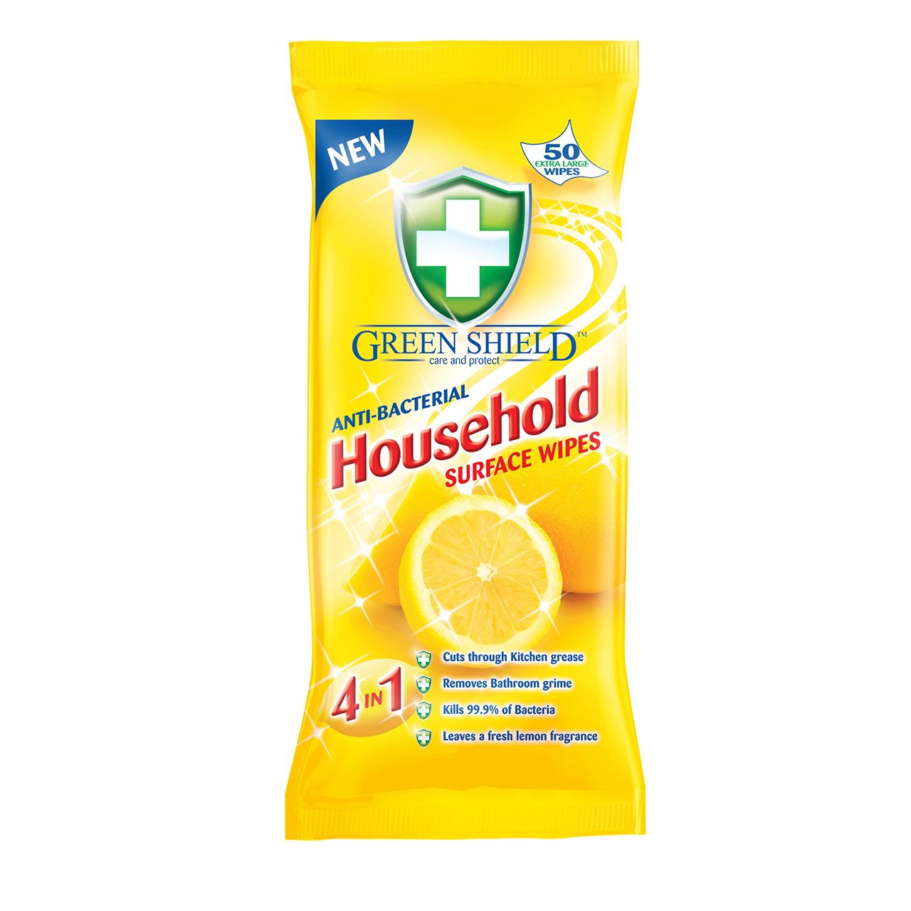 دستمال مرطوب پاک کننده سطوح بهداشتی گرین شیلد مدل Household بسته 50 عددی