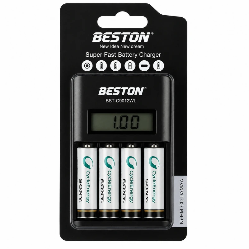 شارژر باتری بستون مدل BST-C9012wl به همراه باتری قلمی قابل شارژ بسته 4 عددی