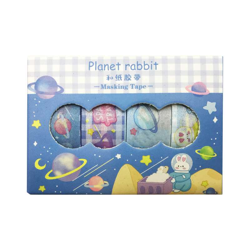 چسب کاغذی مدل واشی طرح Planet rabbit عرض 1.5 سانتی متر مجموعه 4 عددی