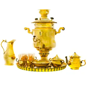 سرویس سماور ذغالی 12 پارچه برنجی مدل سوزنی کد 4144