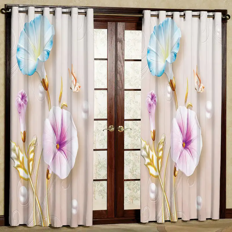 پرده مدل گل شیپوری مخمل پانچی کد 2690 سایز 200x140 سانتی متر