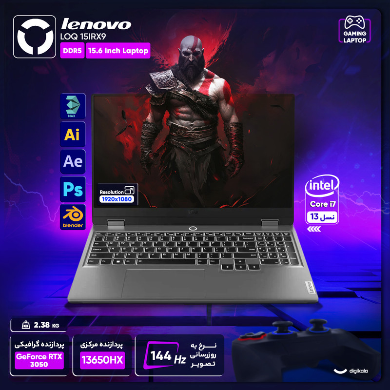 لپ تاپ 15.6 اینچی لنوو مدل LOQ 15IRX9-i7 13650HX-24GB DDR5-512GB SSD-RTX3050-FHD-W