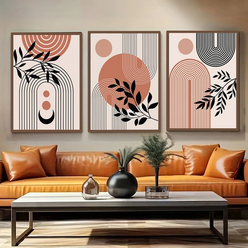 تابلو طرح دکوراتیو مدرن مدل خطوط و دایره های فانتزی مجموعه سه عددی