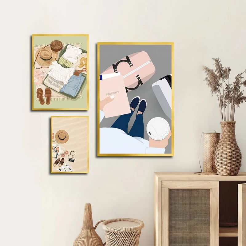 تابلو بکلیت طرح مسافرت و چمدان مدل شاین اکلیلی T-2806 مجموعه 3 عددی