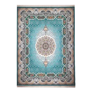 فرش ماشینی فرش مارکت تریتا مدل هالیدی کد fm1200 59 زمینه فیروزه ای 