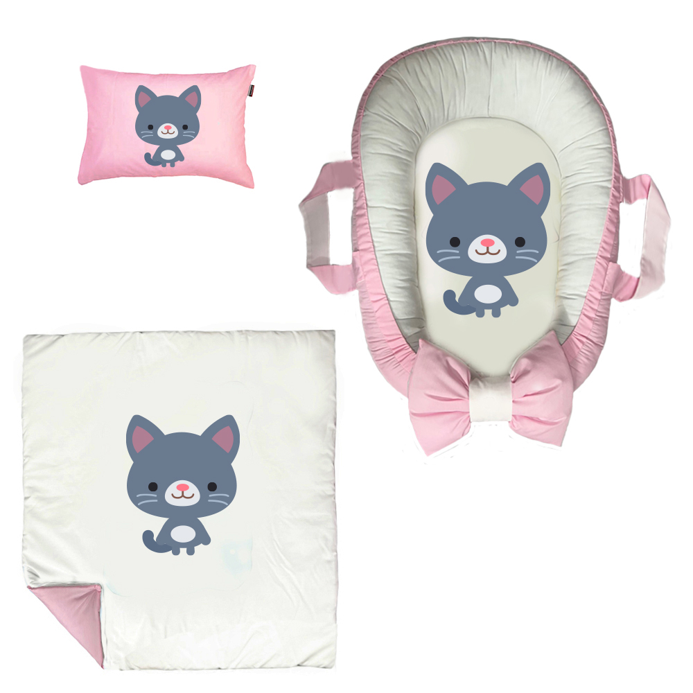 سرویس خواب سه تکه نوزاد مدل گارد محافظ دار طرح کیتی کد 004