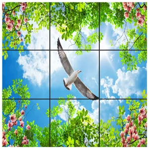 تایل سقفی آسمان مجازی طرح پرواز مرغ دریایی کد 0100 سایز 60x60 سانتی متر مجموعه 9 عددی