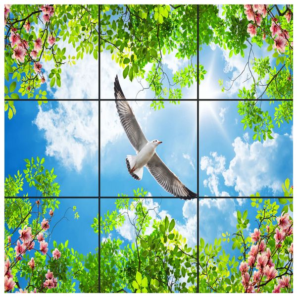 تایل سقفی آسمان مجازی طرح پرواز مرغ دریایی کد 0600 سایز 60x60 سانتی متر مجموعه 9 عددی