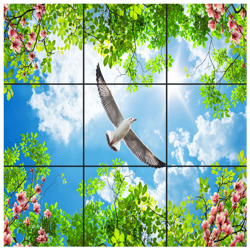 تایل سقفی آسمان مجازی طرح پرواز مرغ دریایی کد 0600 سایز 60x60 سانتی متر مجموعه 9 عددی