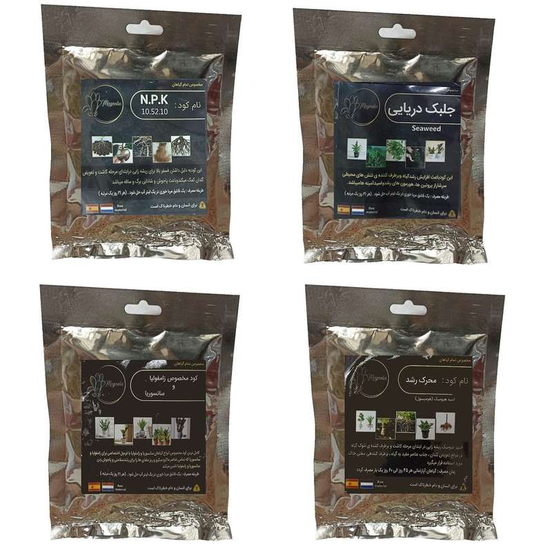 کود فسفر ریشه زایی 10-52-10 و جلبک دریایی وکود زاموفیلیا و سانسوریا و هیومیک اسید مدل raw material وزن 200 گرم