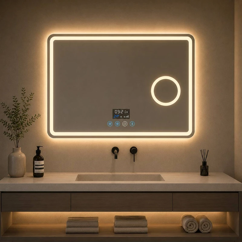 آینه سرویس بهداشتی مدل مستطیل افقی 03 بلوتوثی زوم دار  سایز 80×60  سانتی متر