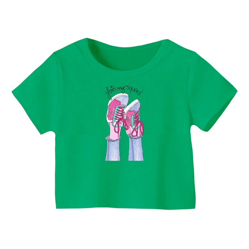 کراپ‌ تی‌شرت آستین کوتاه زنانه مدل کتونی کد ۱