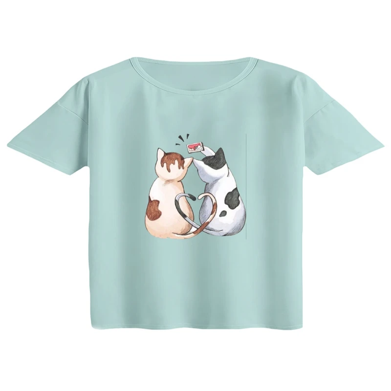 کراپ تی‌شرت آستین کوتاه زنانه مدل گربه های عاشق